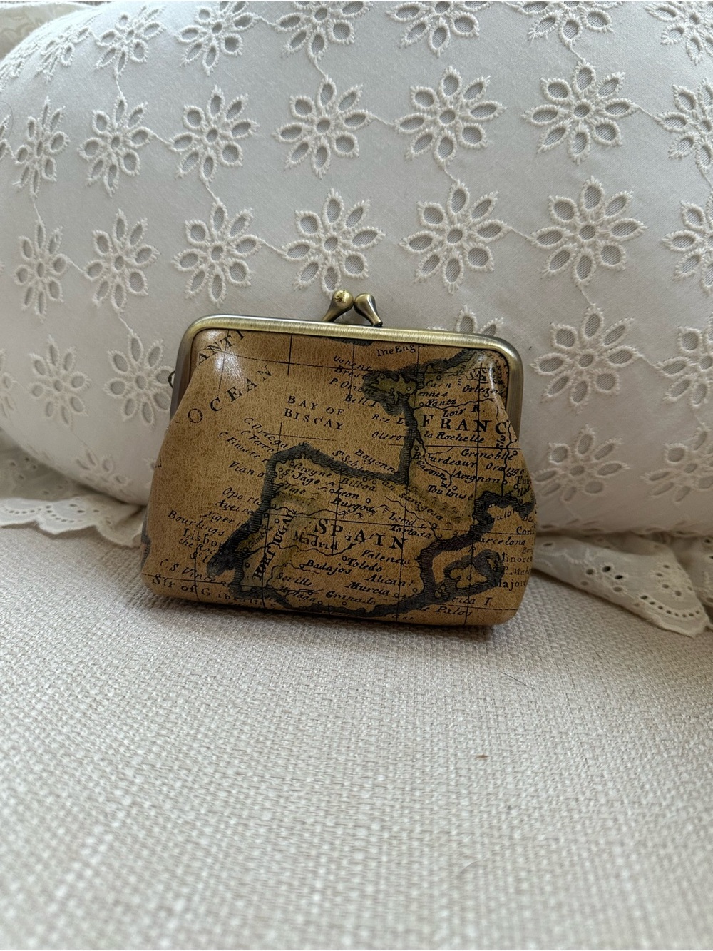 Patricia Nash Tan Vintage Map Kiss-Lock Coin Purse